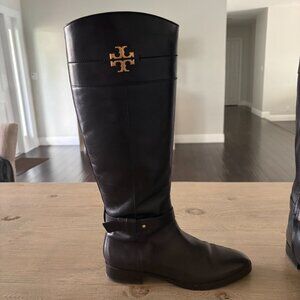 Tory Burch Everly Black Leather extended calf tall boots 9.5